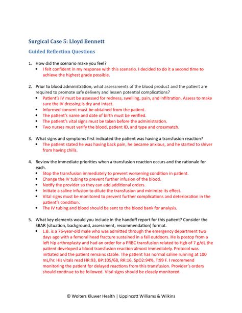 View Lloyd Bennett vsim Guided Reflection Questions.docx from NUR 172 at Paradise Valley Community College. Whitney Nielson October 12, ... What is the volume of packed red blood cells transfuse in Lloyd Bennet vsim? The rate is 100/hr. Q&A. Other related materials See more. ec140-class18-winter2018-sectionB.pdf.. 