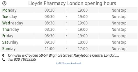 Lloyds Pharmacy in Highlands Village, London, Opening Times