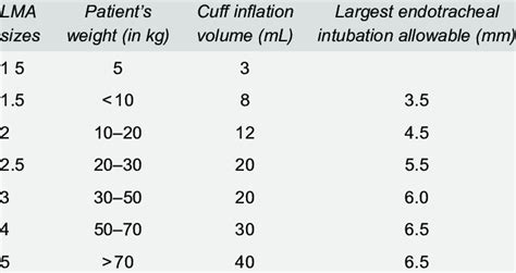 Lma Airway Size Chart