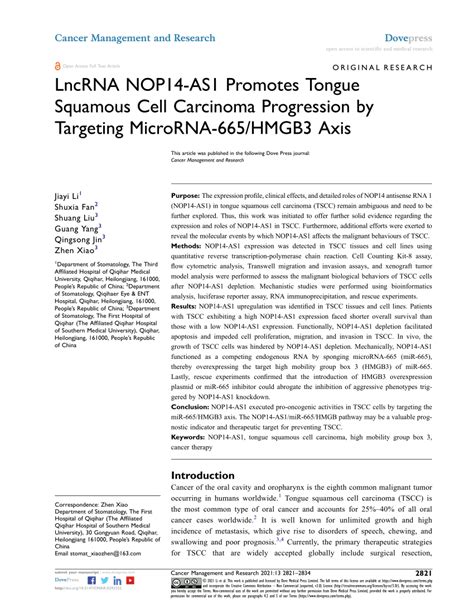 LncRNA NOP14-AS1 Promotes Tongue Squamous Cell Carcinoma …