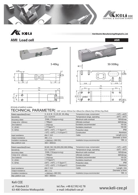 Loadcell Datasheet: LOAD CELL MODULE HIGH-PRECISION 20KG - Mouser Electronics image 1