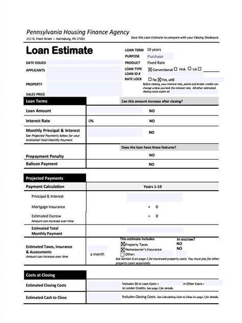 Loan Estimate Blank Form NOALIS