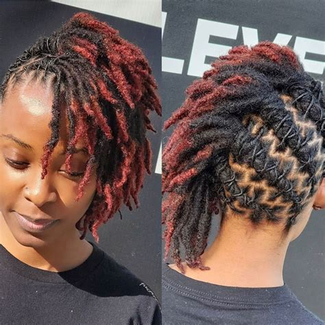 Loc retwist hairstyles. 42. Combed back locs. Believe it or not, you can achieve the slicked-backed look with locs. If you’re just starting your loc journey or planning a retwist, simply twist your locs toward the back of your head so they’ll lie that way. 43. Box braids over locs. Photo source: Jai Antoine, a locs pro in Union, NJ 