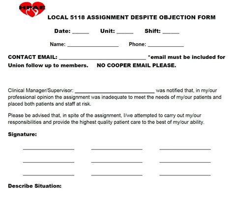Local 5118 Assignment Despite Objection (ADO) Form Health