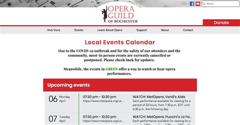 Local Calendar Opera Guild of Rochester