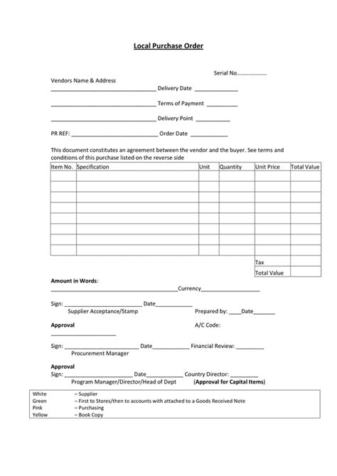 Local Purchase Order in Word and Pdf formats