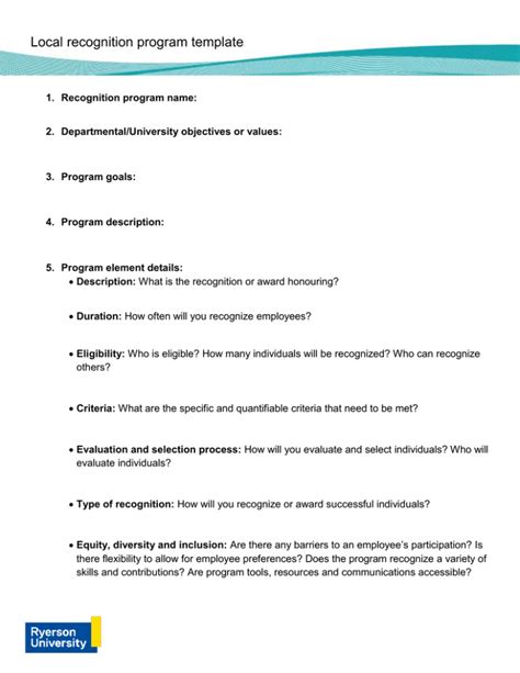Local recognition program template