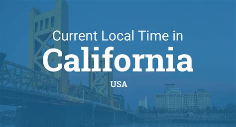 Local time now in california. 15:44. Abbreviation / Name: PST - Pacific Standard Time (UTC-8) PDT- Pacific Daylight Time (UTC-8) UTC / GMT Offset: -08:00 hours during Pacific Standard Time, currently in use. Daylight Saving Time: Daylight saving time 2024 in California City begins at March 10 at 10:00 AM, Set your clock forward 1 hour. It ends at November 3 at … 