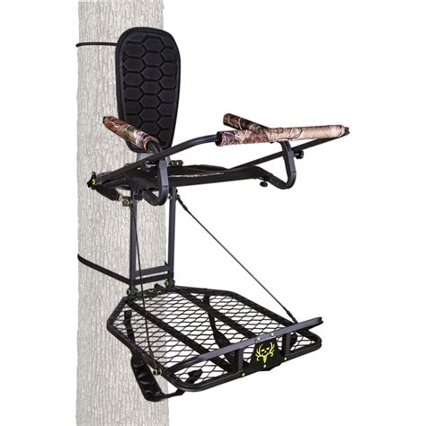 Primal Treestands Comfort King Hang On Treestand - Extremely comfortable and spacious for long days in the stand. Hang On Treestand. 35.75in x 24in Spacious Foot Platform. 20.5in x 15.5in Flip Up Textilene Seat And Back Rest. RT Edge Padded Arm Rest With Adjustable Shooting Rail. Double Crimped Platform Cables.. 