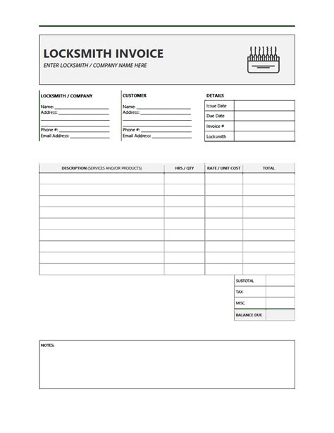 Locksmith Invoice Template