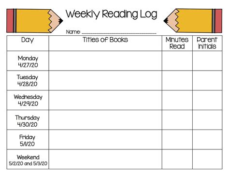 Log Reading Printable Weekly Calendar Weekly Reading Log Download