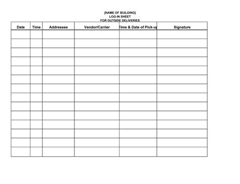 Log Sheet for Deliveries Legal Forms and Business Templates