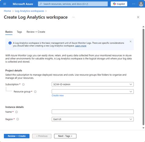Log analytics workspace id. com go on your subscription and select your work space log ana...