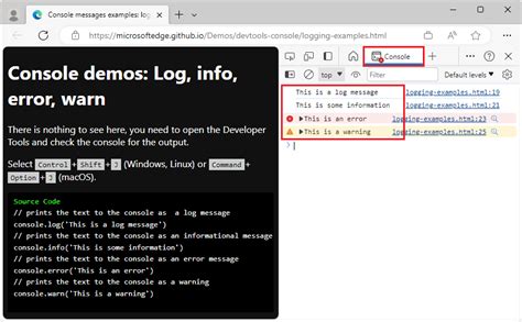 Log messages in the Console tool - Microsoft Edge …