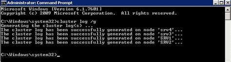 Log out of cluster. The Get-ClusterLog cmdlet creates a log file for all nod...