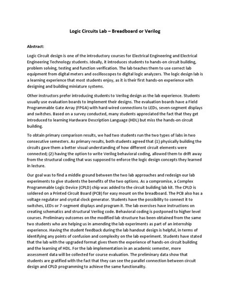 Logic Circuits Lab - Breadboard or Verilog - American Society for ...