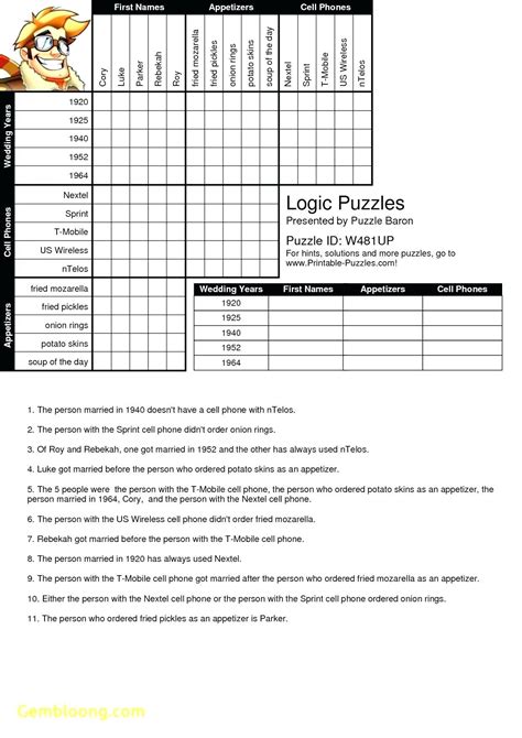 Logic Grid Puzzles Printable PDF Printable Logic Puzzles