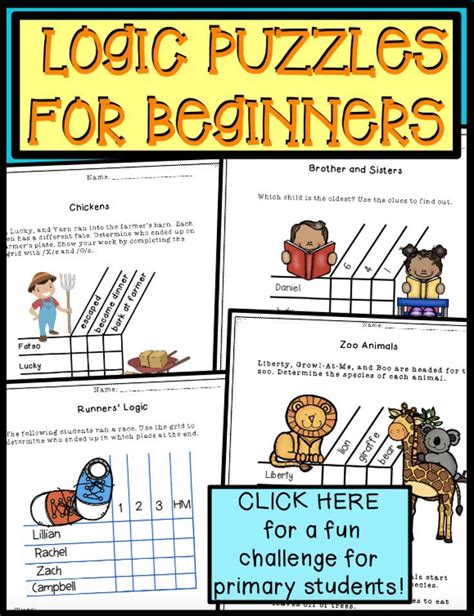 Logic Puzzles First Grade Printables and Google Docs Brain teasers