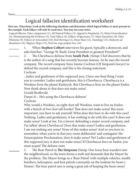 Logical Fallacies Identification Worksheet db excel com