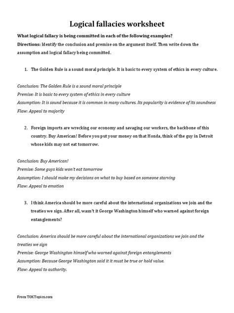 Logical Fallacies Worksheet PDF