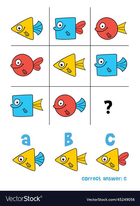 Logical tasks composed of fish iq test choose Vector Image