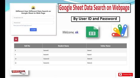 Login to Data Search Google Sheet to Webpage (Service No 84)
