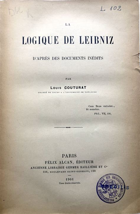 Logique de leibniz, d'après les documents inédits. - Wallis 20 30 tractor service manual.