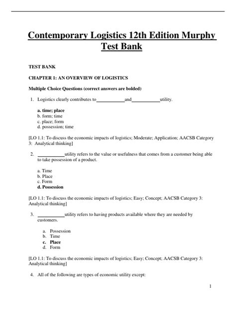 Logistics Contemporary Answers