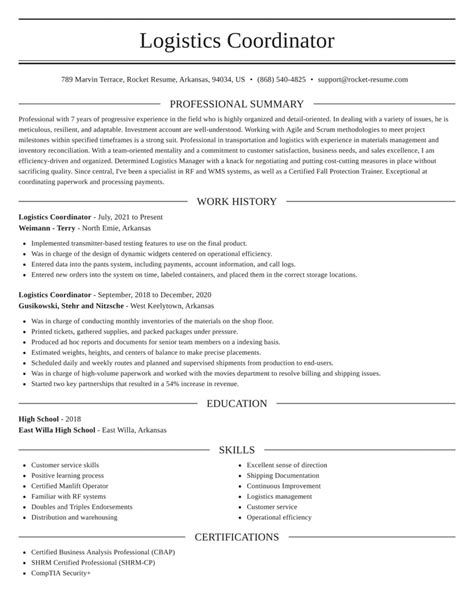 Logistics Coordinator Resume In Word Format 7 Logistics Resume