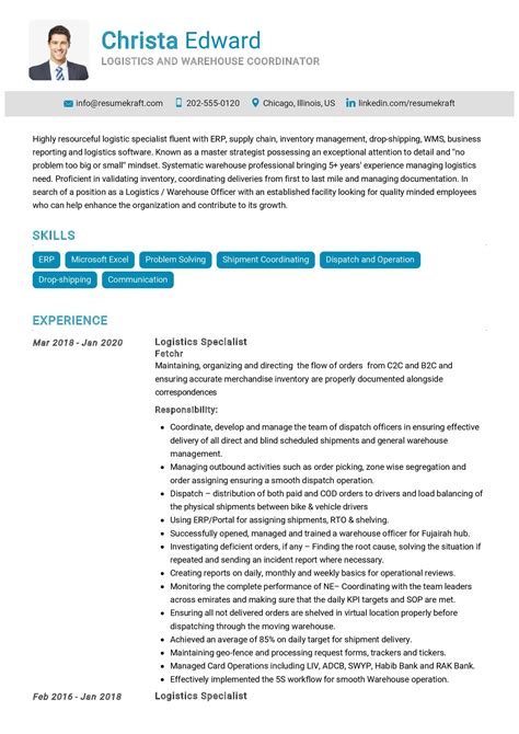 Logistics Coordinator Resume In Word Format Logistics Specialist