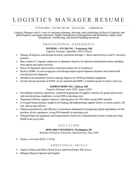 Logistics Manager Resume Example & Guide (2021) Manager resume