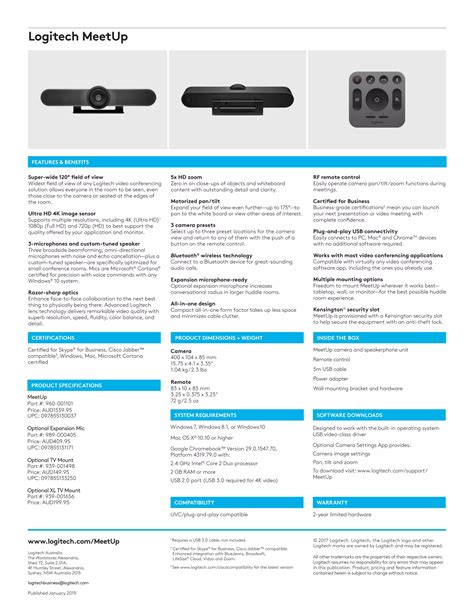 Logitech meetup datasheet.  DATENBLATT LOGITECH MEETUP Erstellen Sie Plug-and-Play Vi...