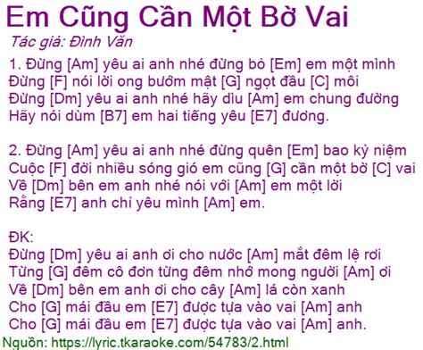 Loi bai hat Em Cung Can Mot Bo Vai (Dinh Van) [co nhac nghe]