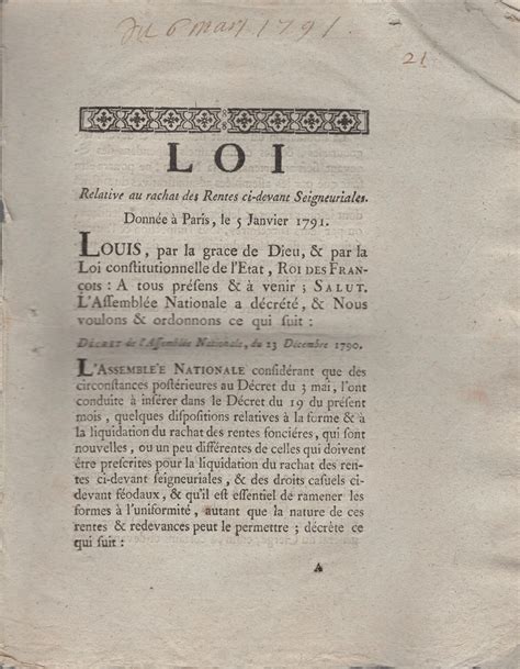 Loi relative au rachat des rentes ci devant seigneuriales. - Lettres à monsieur et madame de falais.