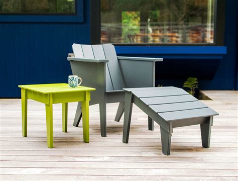 Loll designs. Loll designs and manufactures durable, all-weather outdoor furniture made from HDPE plastic – partially from recycled single-use milk jugs. Loll’s modern outdoor furniture adds a unique and contemporary aesthetic to outdoor spaces. 