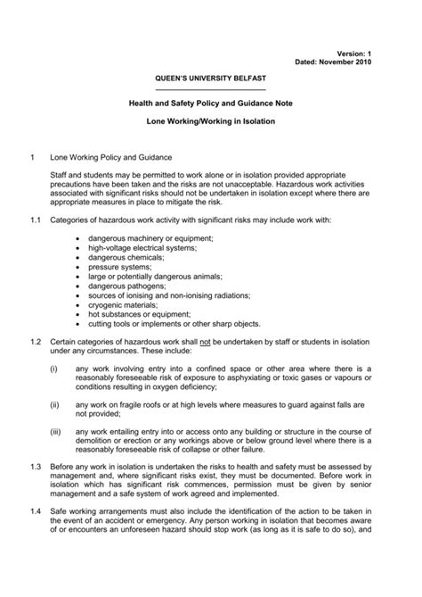 Lone Working Policy and Guidance