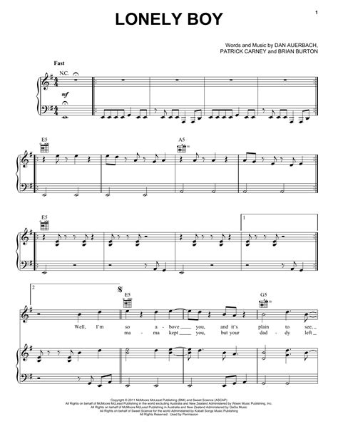 Lonely Boy Sheet Music The Black Keys Piano, Vocal & Guitar …