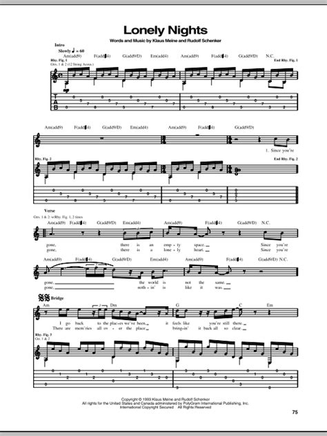 Lonely Nights Tab by Scorpions Songsterr Tabs with Rhythm