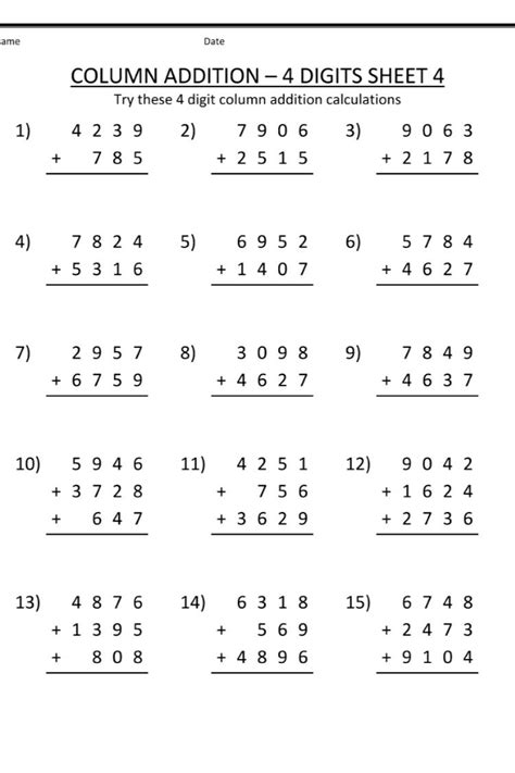 Long Addition Worksheets