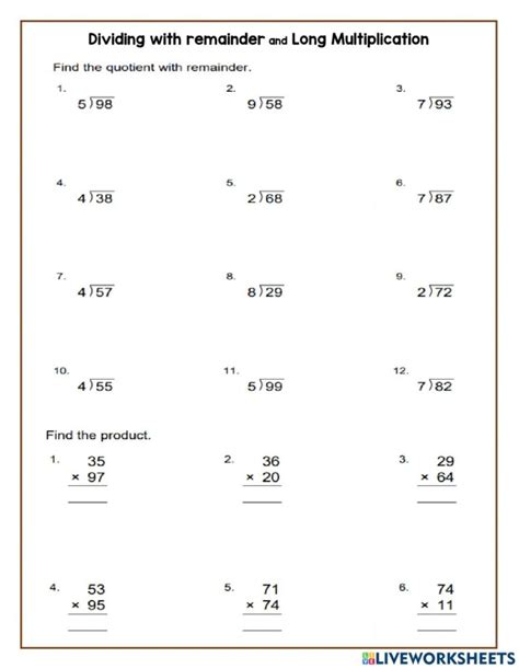 Long Division And Multiplication Worksheet FREE