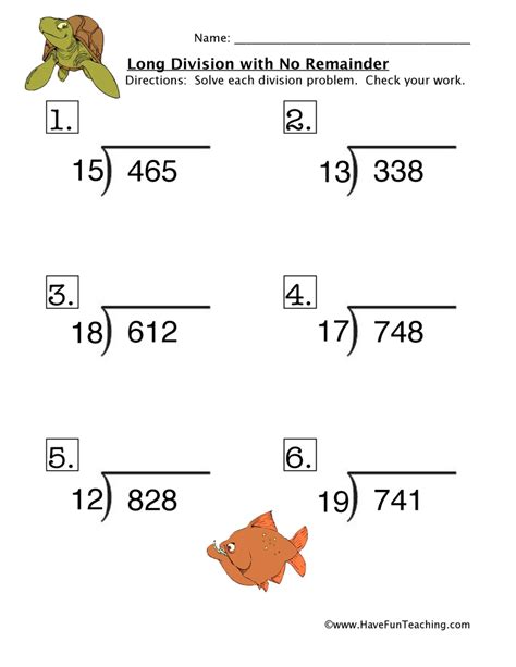 Long Division Problems No Remainder Worksheet Have Fun Teaching