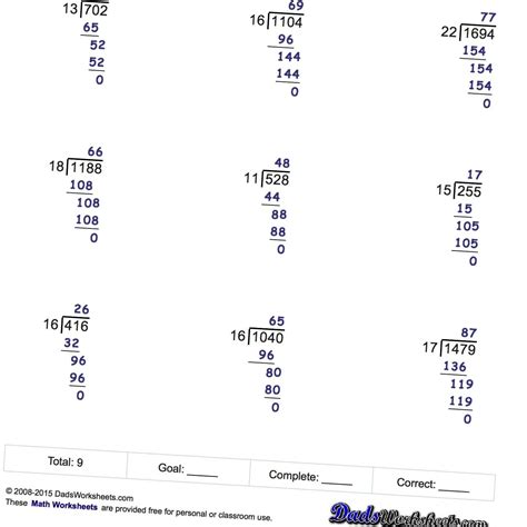 Long Division Worksheet Answers