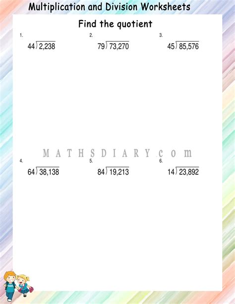 Long Division with 2digit divisor Math Worksheets
