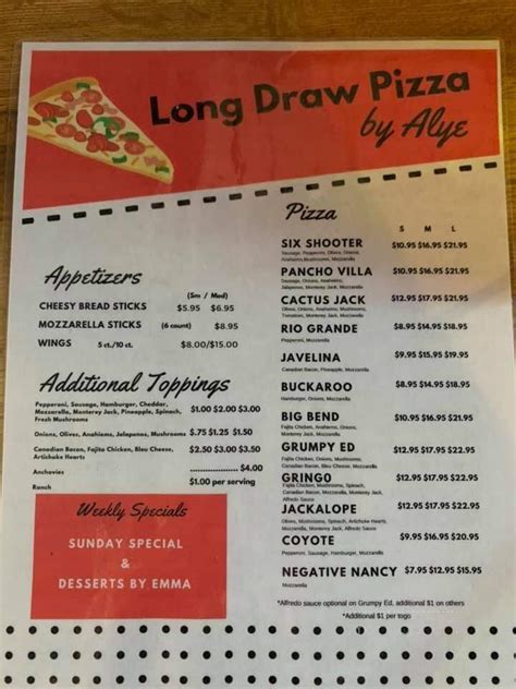 Long Draw Pizza Menu