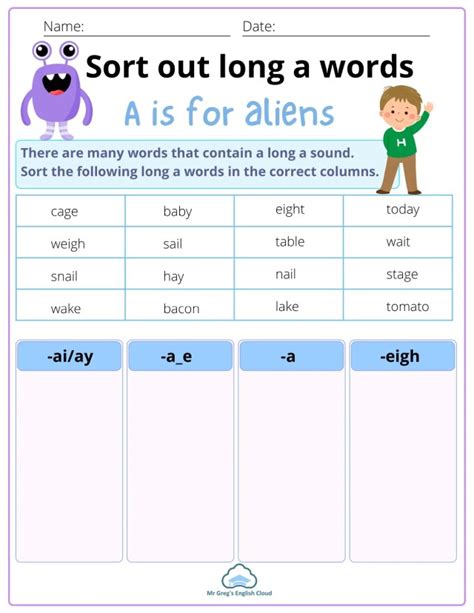 Long Vowel Worksheets – Mr Greg’s English Cloud