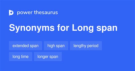 Long span synonyms.  Recent Examples of Synonyms for span.  Find 13 different ways to ...