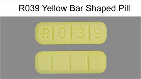 yellow bar with an imprint of r039 ## This tablet contains 2mgs of Alprazolam, a generic for Xanax, it is used to treat anxiety and nervous disorders. Common side effects may include: nausea, drowsiness, irritability and headache. ... small yellow oval pills with 3 breaklines and has on one side R039. Need Identification of pill. ## Based on .... 
