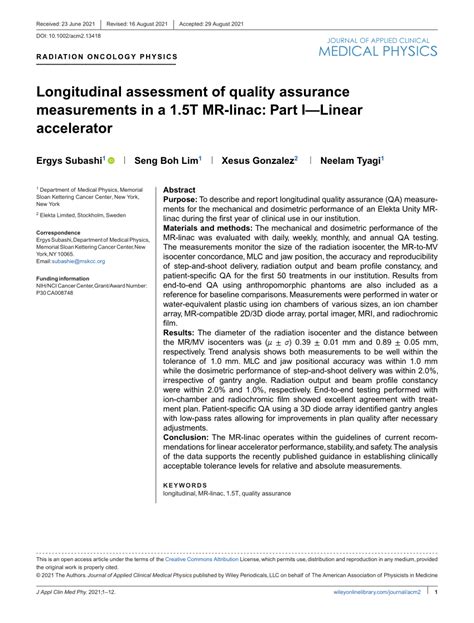 Longitudinal assessment of quality assurance measurements in a …