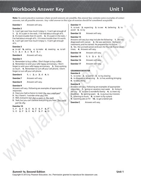 Longman Summit 1 Workbook Answer Key