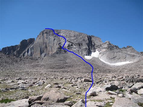 Longs peak trail. At 13 miles and 5,000ft gain/loss The North Face Route is mostly trail hiking, capped by almost 2,000 feet of route finding and a dash of technical climbing. It’s 5.5 miles to The Boulderfield and a view of the summit. ... Overnight Longs Peak Climb: Private 1:1 $1,320, 2:1 $955 per person, Group $800 per person. Equipment . Footwear. 